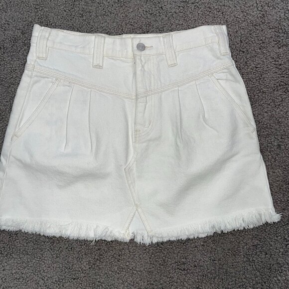WE THE FREE Destroyed White Denim Jean Skirt - Frayed Raw Hem - EUC - Size: 27 - Picture 1 of 10